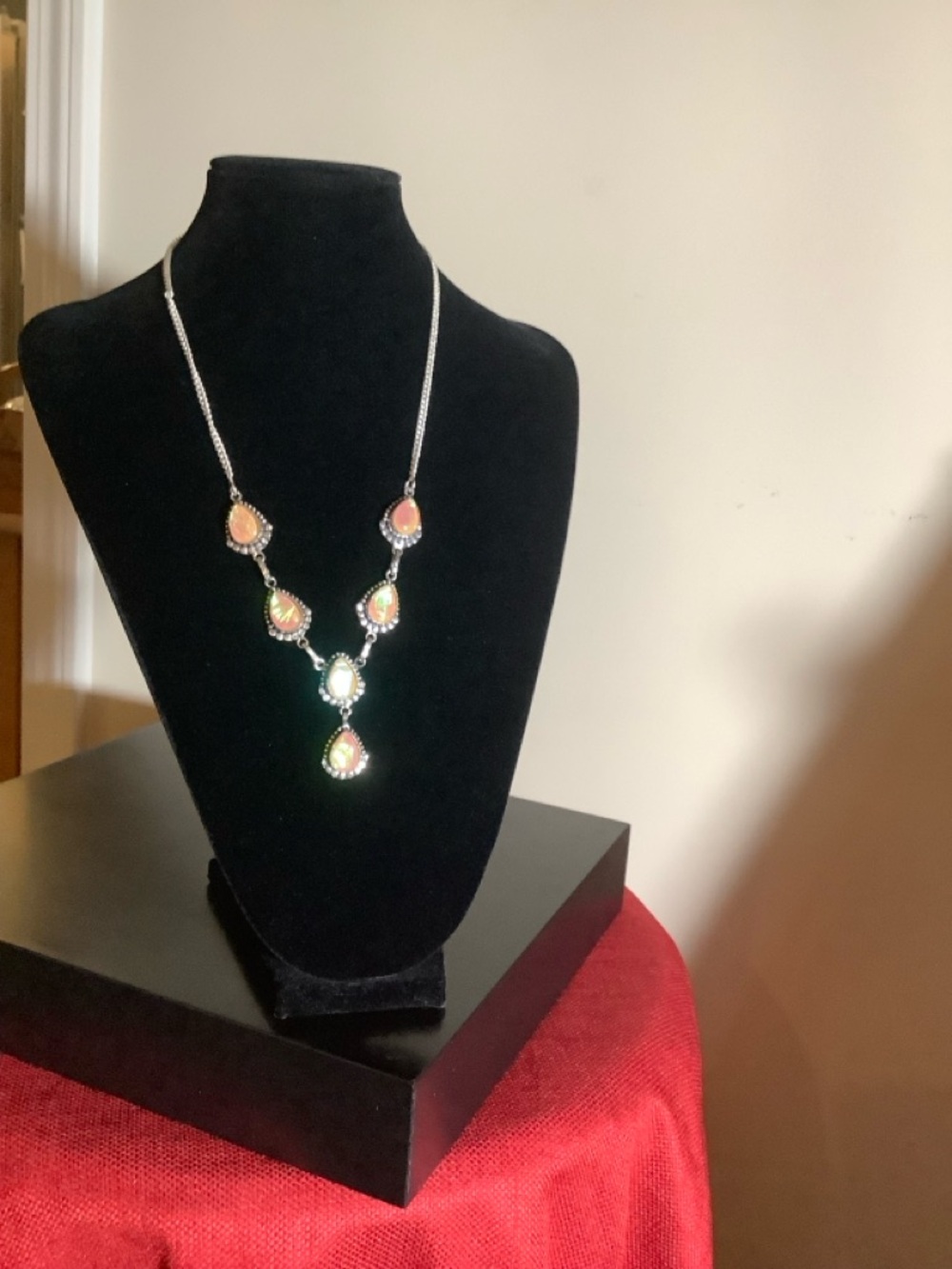 Sterling Silver Hyalite Opal Teardrop Stone Necklace  20 inches